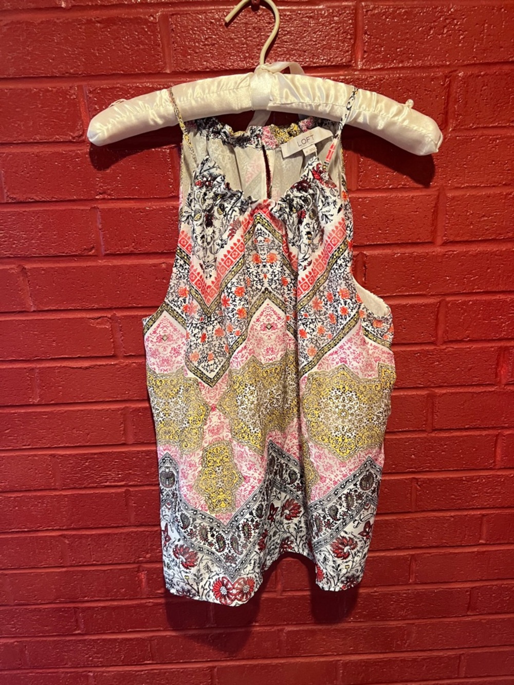 LOFT Pink, Yellow & White Printed Sleeveless Tank Top